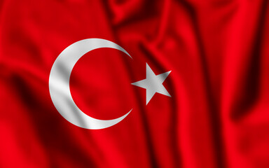 Turkey flag blowing in the wind. Waving colorful Turkish flag