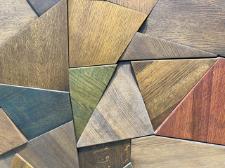 Abstract parquet floor with rumpled futuristic triangular geometric surface and wooden 3d background