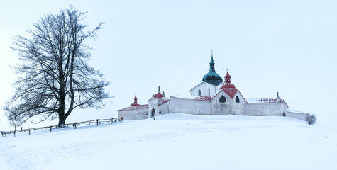 Winter photo of Pilgrimage Church of Saint John of Nepomuk at Zelena Hora, Zdar nad Sazavou, Czech...