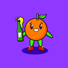 Cute cartoon character Orange with soda bottle in modern cute style design for t-shirt, sticker, logo element for t-shirt, sticker, logo element