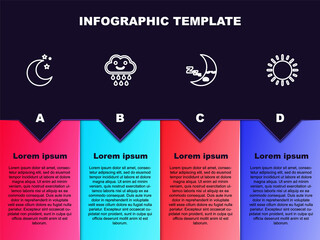 Set line Moon and stars, Cloud with rain, icon and Sun. Business infographic template. Vector