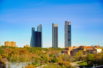 Obraz premium View of the skyscrapers in the sky of the city of Madrid, capital of Spain.