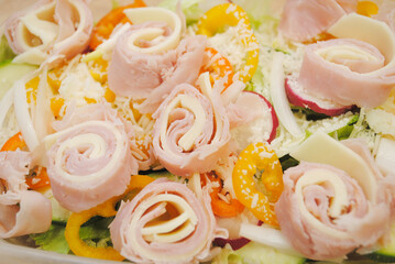 Fresh Garden Salad with Ham and Cheese-Close-up