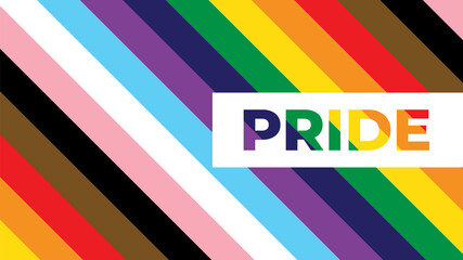 Inclusive Pride Background with Progression Pride Flag Colours. Rainbow Stripes Wallpaper in Gay Pride Colours - obrazy, fototapety, plakaty