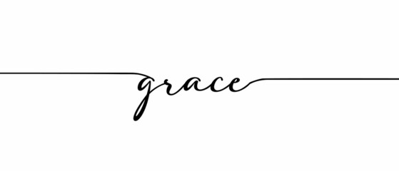 GRACE - Continuous one line calligraphy with Single word quotes. Minimalistic handwriting with white background.