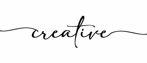 CREATIVE - Continuous one line calligraphy with Single word quotes. Minimalistic handwriting with white background.