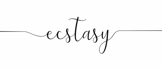 ECSTASY - Continuous one line calligraphy with Single word quotes. Minimalistic handwriting with white background.