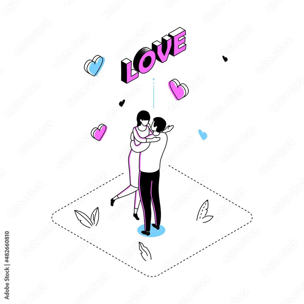 Sticker Love concepts - modern line isometry design style illustration