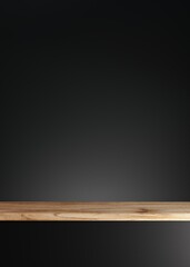 Wood podium or pedestal on black background. Minimal cosmetic background for product presentation. 3d rendering