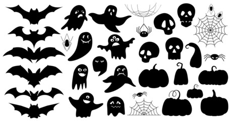 Halloween. Set of silhouettes on a white background. Vector design elements.