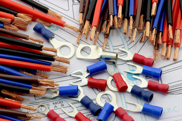 Colored copper mounting wires with tips close-up.