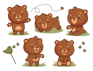 Set of cartoon baby bears