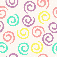 Seamless pattern with multicolored curls on light beige background. Vector design for textile, backgrounds, clothes, wrapping paper, fabric and wallpaper. Fashion illustration seamless pattern.