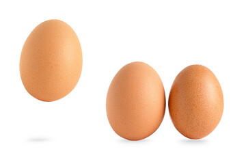 Three chicken fresh eggs isolated on white background