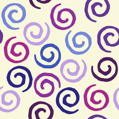 Seamless pattern with blue and purple curls on white background. Vector design for textile, backgrounds, clothes, wrapping paper, web sites and wallpaper. Fashion illustration seamless pattern.