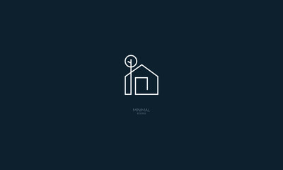 A line art icon logo of a house with a tree.