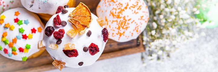 Easter cake kulich homemade baking springtime holiday treat meal food snack on the table copy space food background 