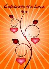 Celebrate the Love - abstract background and greеting card with elegant floral elements and hearts. Vector illustration