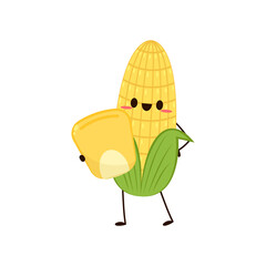 Corn cartoon vector. Cute vegetable vector character set isolated on white.