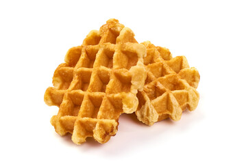 Freshly baked belgium waffles, isolated on white background.