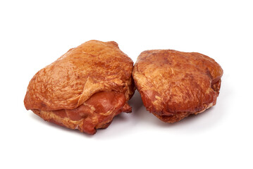Smoked Chicken thigh, isolated on white background.