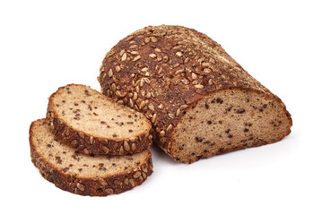 Whole grain bread, isolated on white background.