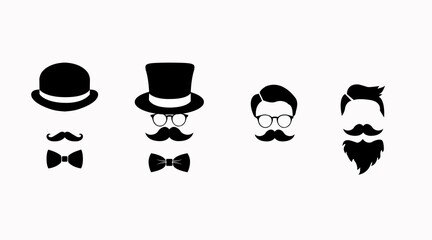 Vintage gentleman Collection of diverse male faces. Vector art.