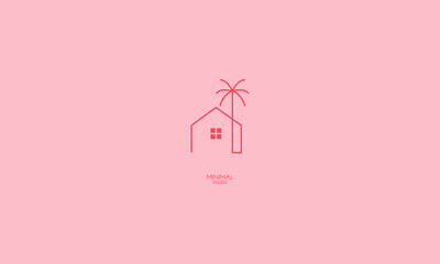 A line art icon logo of a house with a tree.