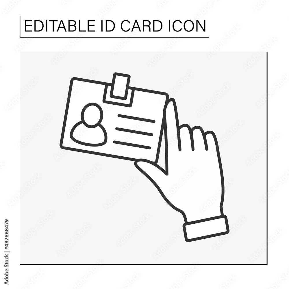 Poster identification card line icon. permit badge with photo and personal information. biometric data. ide