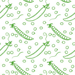 Seamless pattern with green peas and pod. Peas vector illustration.