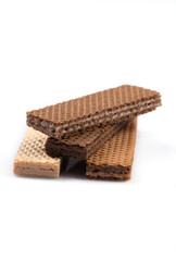 Chocolate wafers on white background