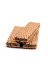 Chocolate wafers on white background