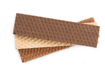Chocolate wafers on white background