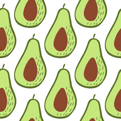 Doodle avocado seamless pattern. Hand drawn botanical backdrop.