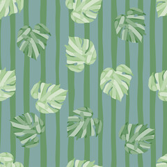 Monstera leaves tropical seamless pattern. Palm leaf endless wallpaper.