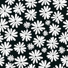 Seamless vintage pattern. White flowers. Black background. vector texture. fashionable print for textiles, wallpaper and packaging.