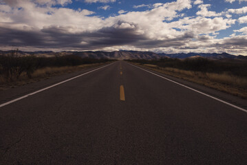 Highway scenery on historic route 80 in the state of arizona. Road trip concept. Travel and vacation concept.