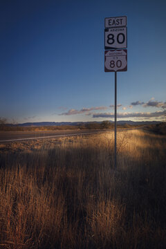 Highway scenery on historic route 80 in the state of arizona. Road trip concept. Travel and vacation concept.