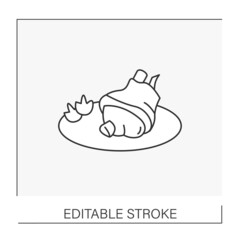  Pork knuckle line icon. Traditional tasty German cuisine. Meat dish served on plate.Recipes for home cooking and for restaurants.National dishes concept. Isolated vector illustration. Editable stroke