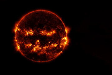 The sun from space on a dark background. Elements of this image furnished by NASA