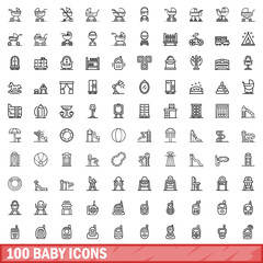 100 baby icons set. Outline illustration of 100 baby icons vector set isolated on white background