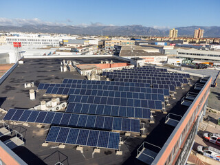 factory with solar panels on the roof, Son Castelló industrial estate, Palma, Mallorca, Balearic...