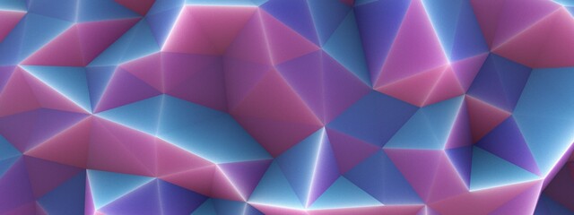 3d render, abstract  purple pink aqua blue crystal shaped wax plastic background, macro panorama, wide panoramic polygonal wallpaper