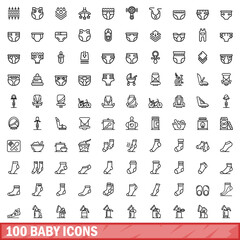 100 baby icons set. Outline illustration of 100 baby icons vector set isolated on white background