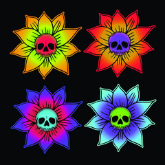 collection of colorful flower skulls hand-drawn illustration premium vector