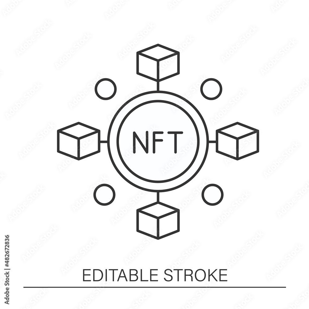 Poster content line icon. non fungible token.share digital file by networks. nft concept. isolated vector i