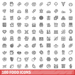 100 food icons set. Outline illustration of 100 food icons vector set isolated on white background