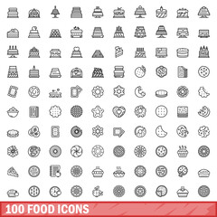 100 food icons set. Outline illustration of 100 food icons vector set isolated on white background