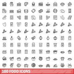 100 food icons set. Outline illustration of 100 food icons vector set isolated on white background