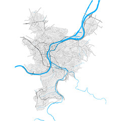 Liege, Belgium Black and White high resolution vector map